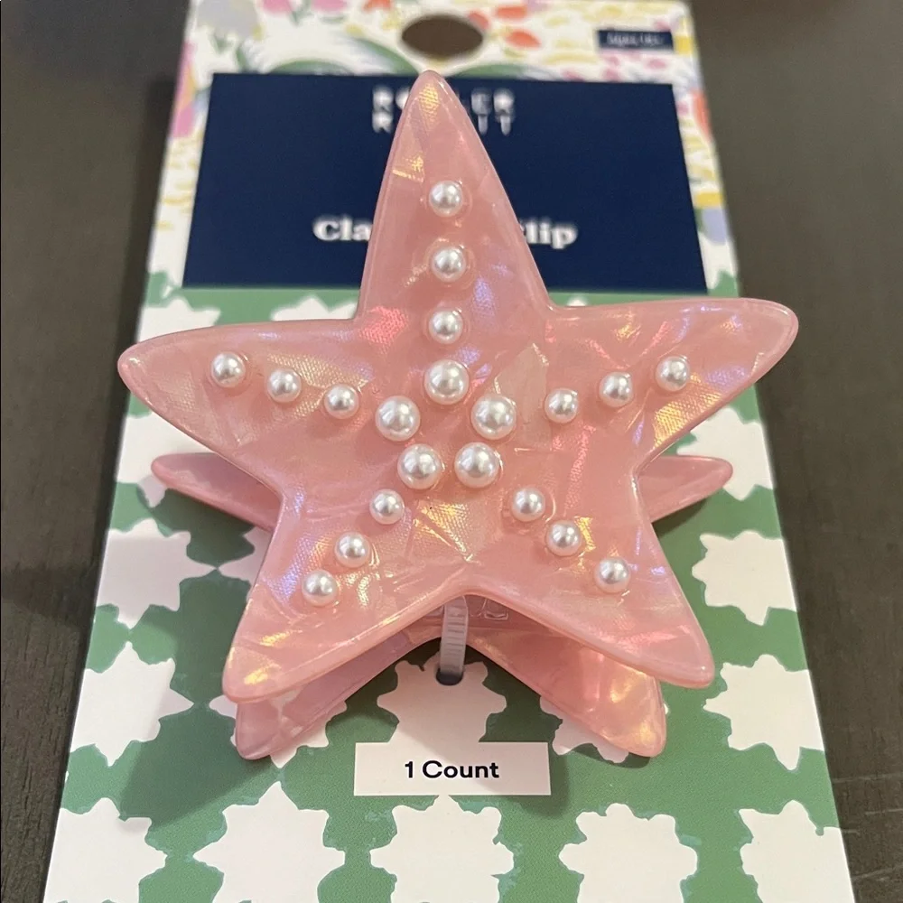 Roller Rabbit Pink Star Hair Clip with Pearls